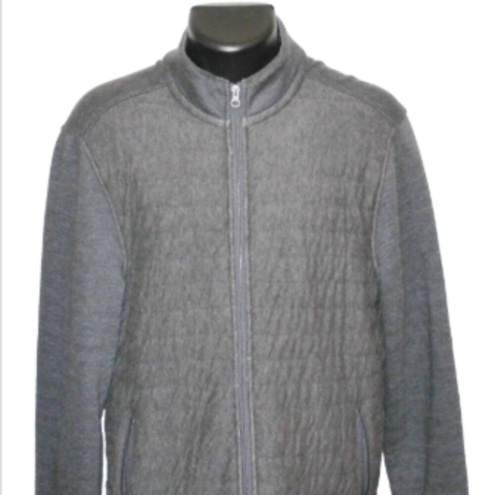 Structure Slim Fit Midweight Full Zip Quitlted Front Cotton Blend Jacket Gray XL